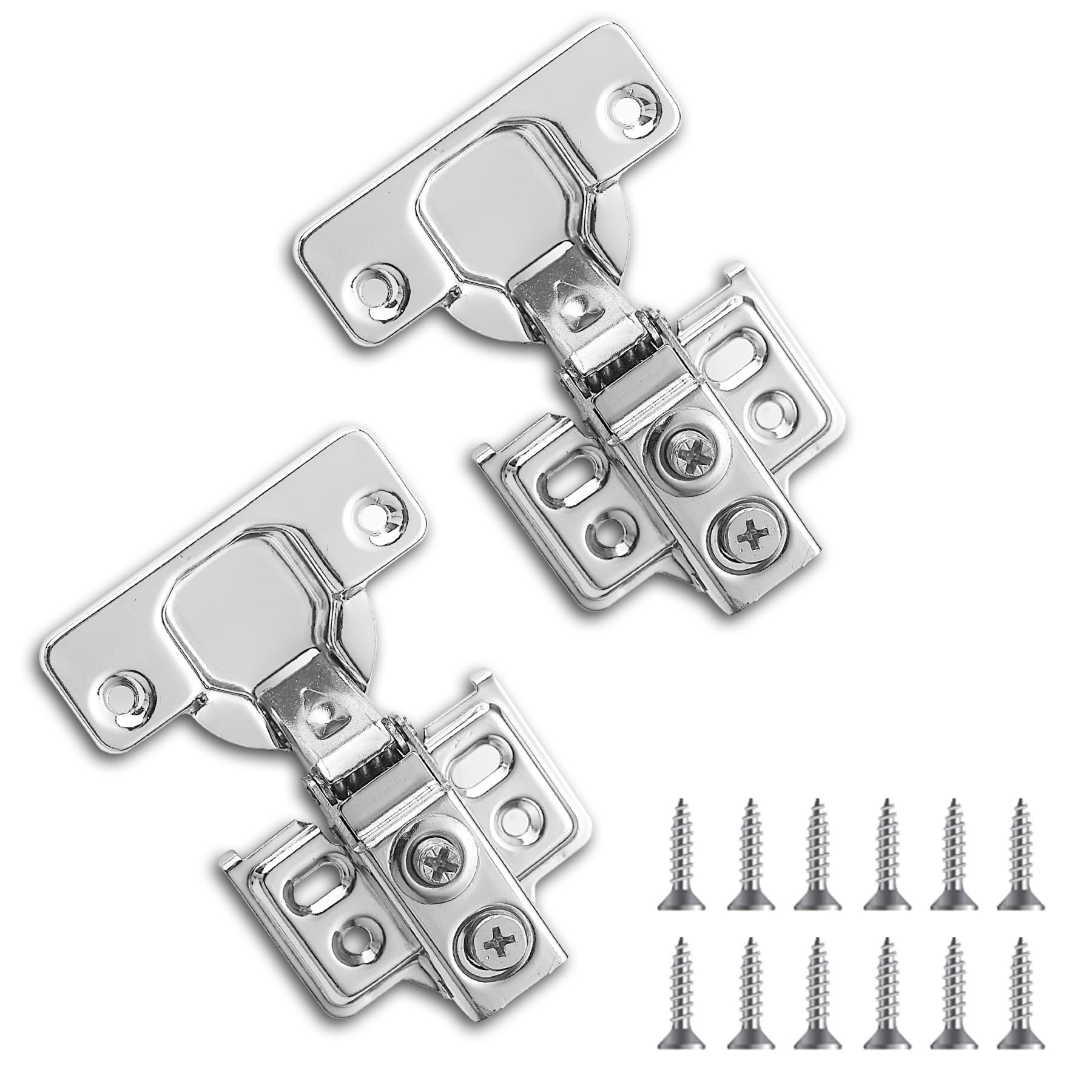 Kyraton Cabinet Hinges, 2 Pack (1 Pair) Stainless Steel Overlay Soft Close Hinges for Kitchen Cabinets, 1/2 inch Self Closing Door Hinges with Mounting Screws, Damper-3 Way Adjustability
