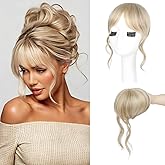 Flufymooz Clip in Bangs,12 Inch French Bang Fringe with Temples Hairpieces for Women Daily Wear-Ash Blonde with Highlight