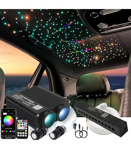 AZIMOM 50W Fiber Optic Starlight Kit – 1000 Strands 13.1ft End Glow, RGBW Twinkle & Sound Activated, Bluetooth/APP Remote For Ceiling Decor