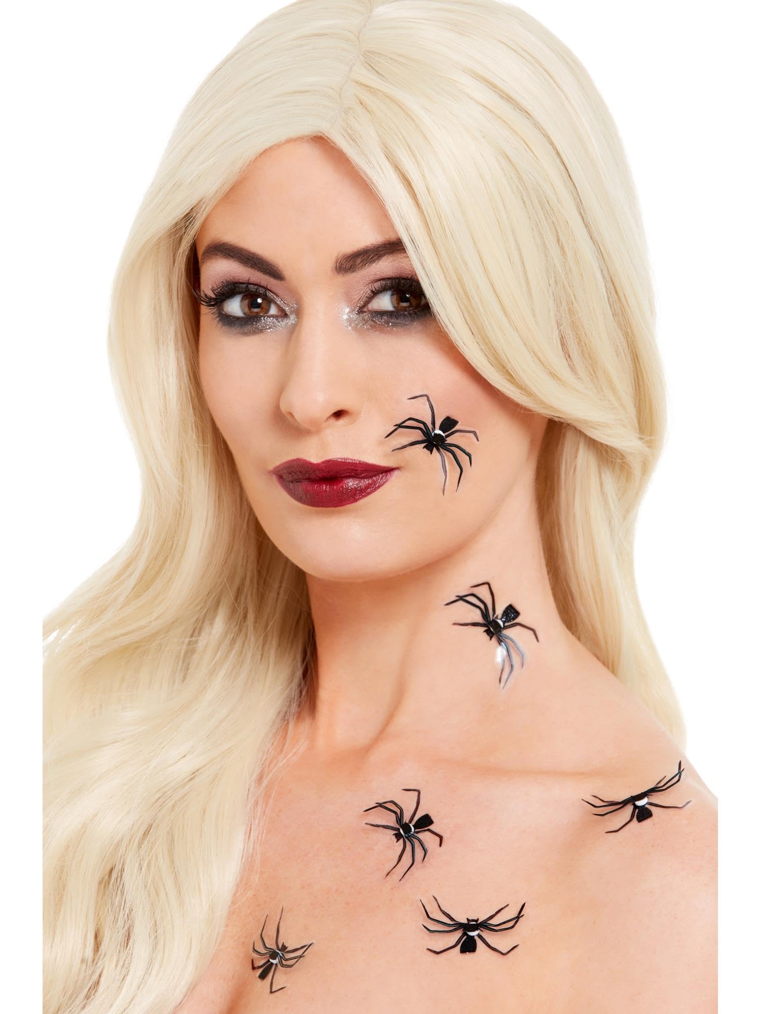 Smiffys Make-Up FX, 3D Spider Stickers, Black, 6pcs