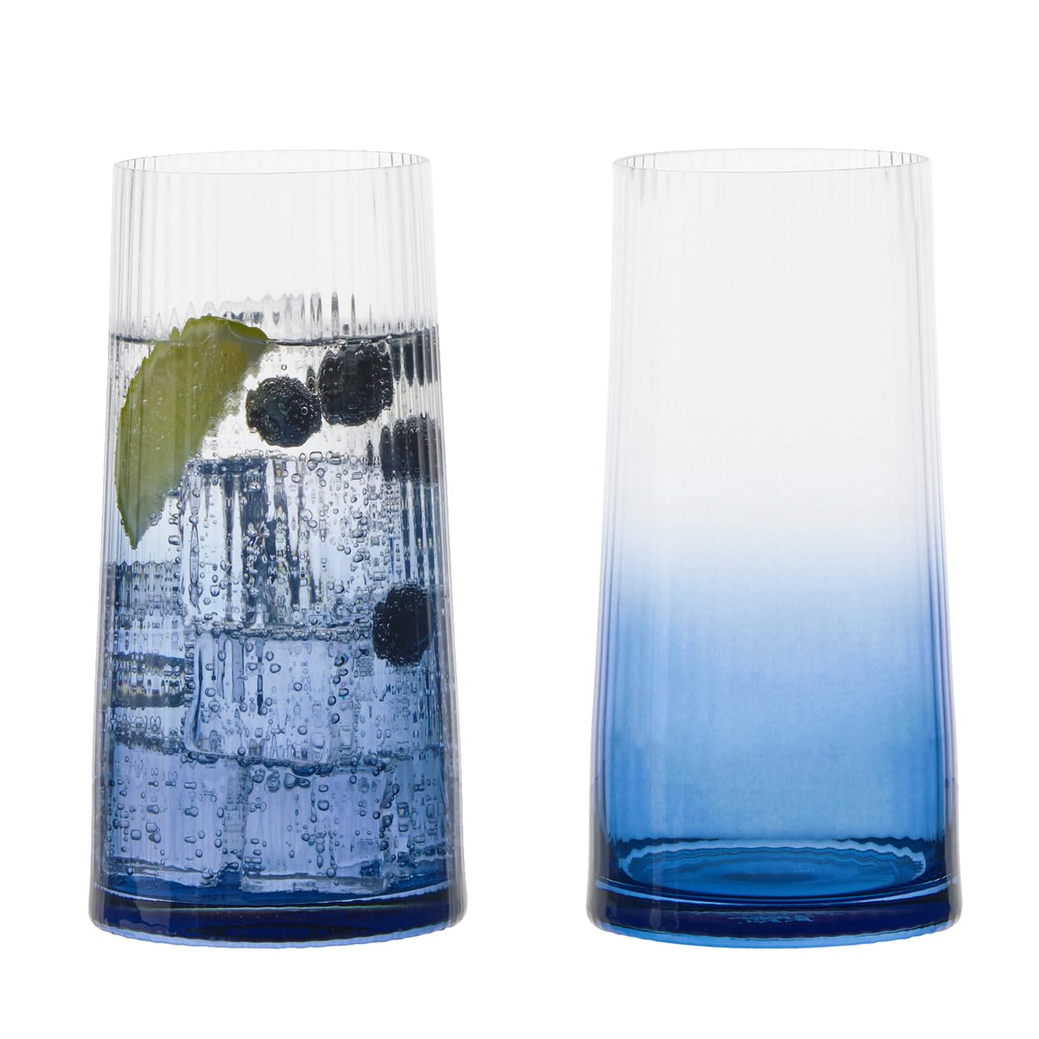 Anton Studio Designs Empire Handmade Highball Glasses for Cocktails, Water, or Smoothies - 550 ml - Blue - Set of 2 Elegant Drinking Glasses