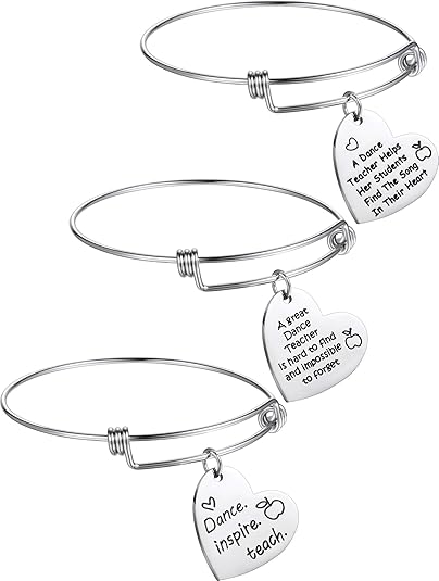3 Pezzi Braccialetto Di Gioielli Insegnante Di Danza Regalo Braccialetto Espandibile Braccialetto In Acciaio Inciso Per Donne Insegnante Di Danza Stile B Amazon It Gioielli