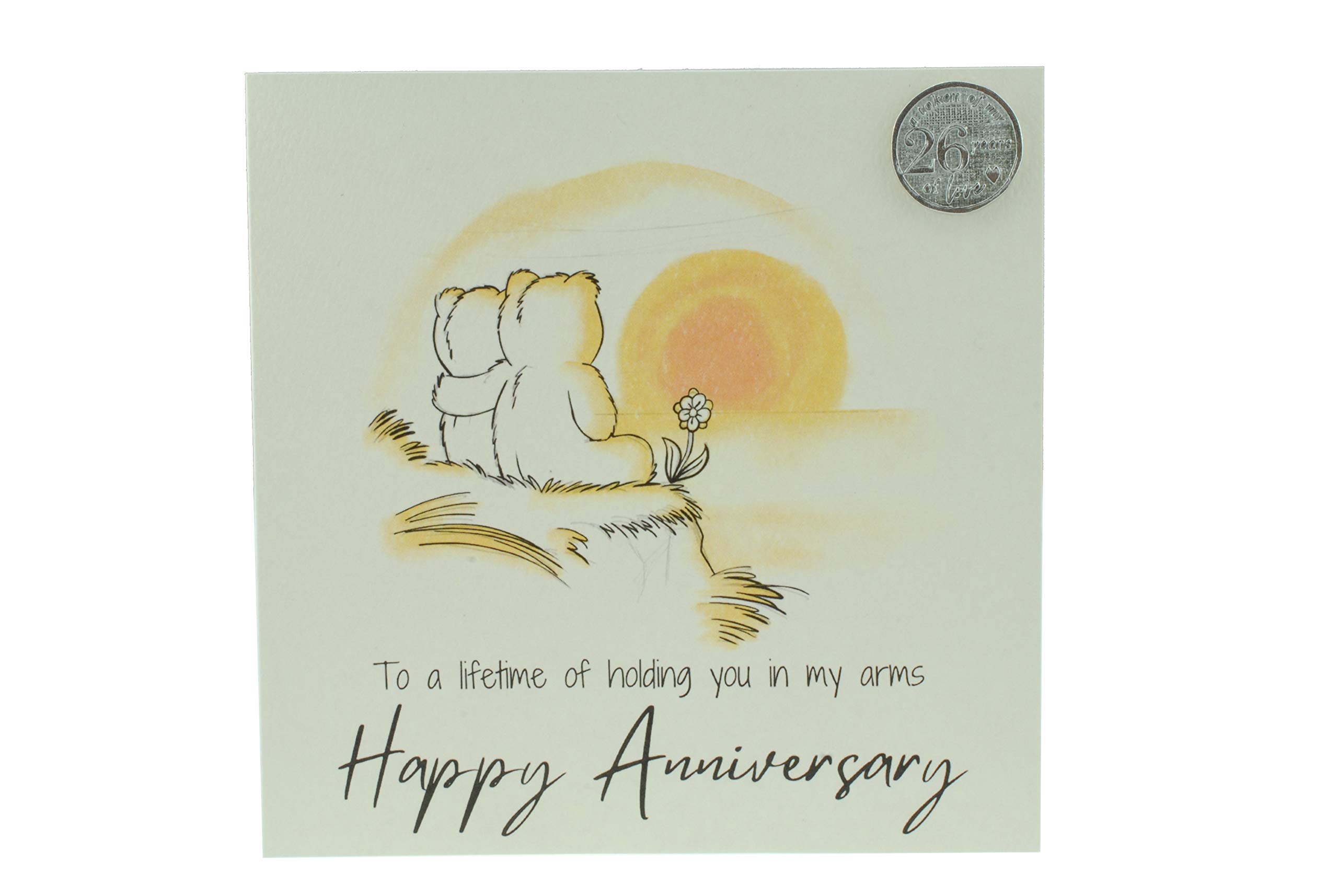 Cute 26 Year Anniversary Card, Sunset Bears – Free Metal 26th Anniversary Love Token Gift (gc-annisunset26)