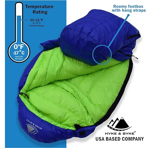 Hyke Byke Eolus 0 F Cold Weather Mummy Hiking Backpacking Sleeping Bag - Goose