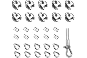 GOALMAD 30PCS 1/4 Inches M6 Stainless Steel Wire Rope Cable Clip Clamp & M6 Thimble & M6 Aluminum Crimping Loop Sleeve (3 Styles 10PCS Each), Cable Clamp Fasteners for 1/8"-1/4" Diameter Wire Rope or Cables