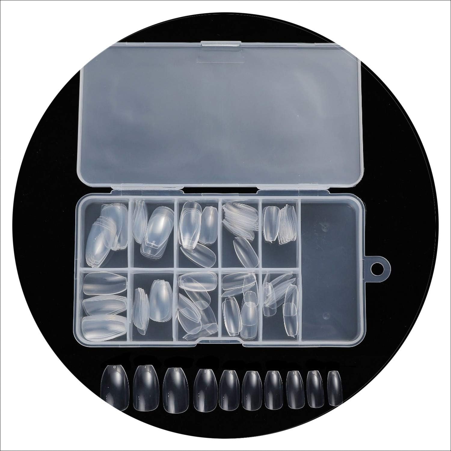 Short Coffin Nails 100pcs/box Full Cover Clear Natural False Nail Tips Salon DIY Ballerina Acrylic Fake Nails Art 10 Size YW27,Transparent