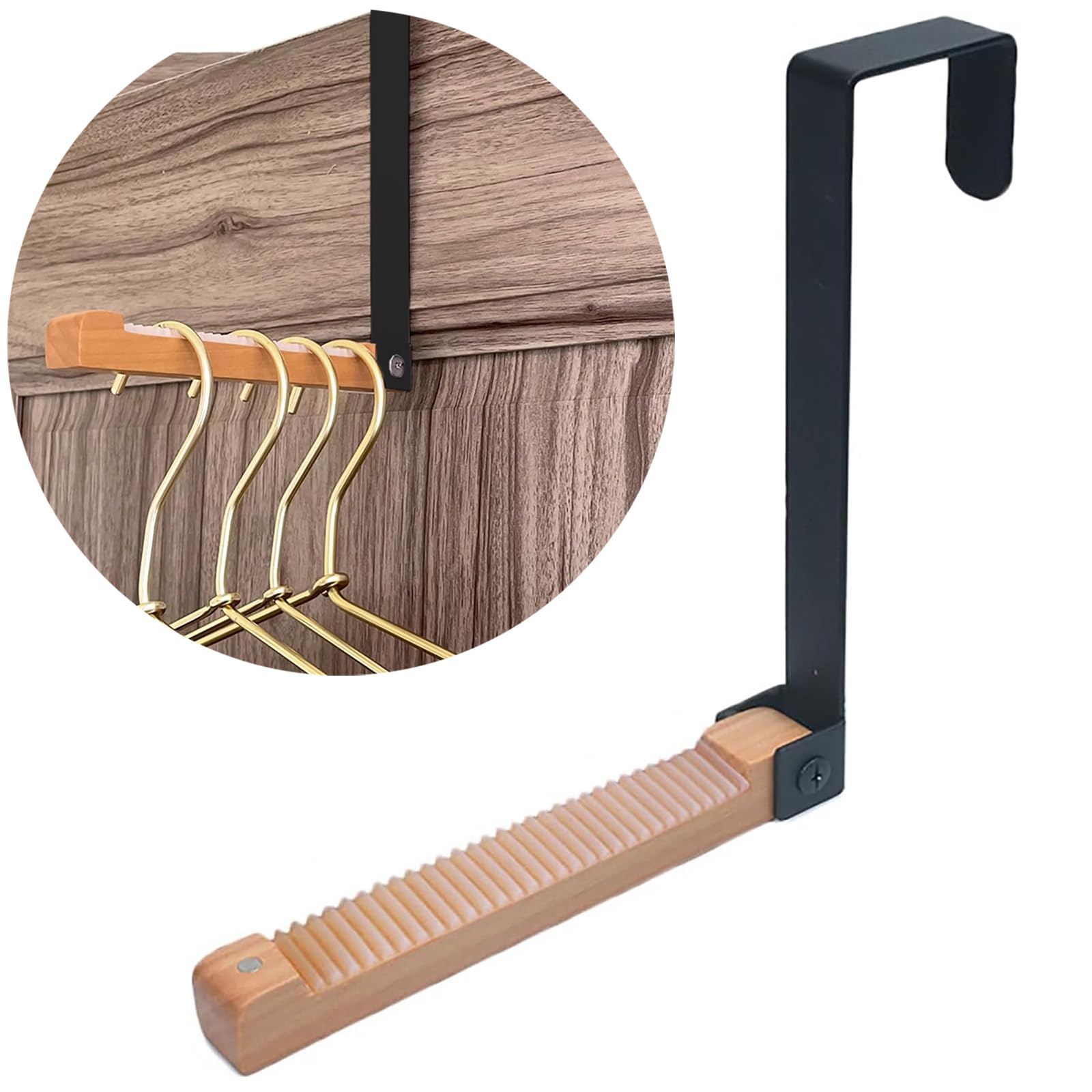 RUIENGCOMM Over Door Hooks - Foldable Black Over Door Drying Rack for Clothes, Towels, Coats, Backpacks, Hats