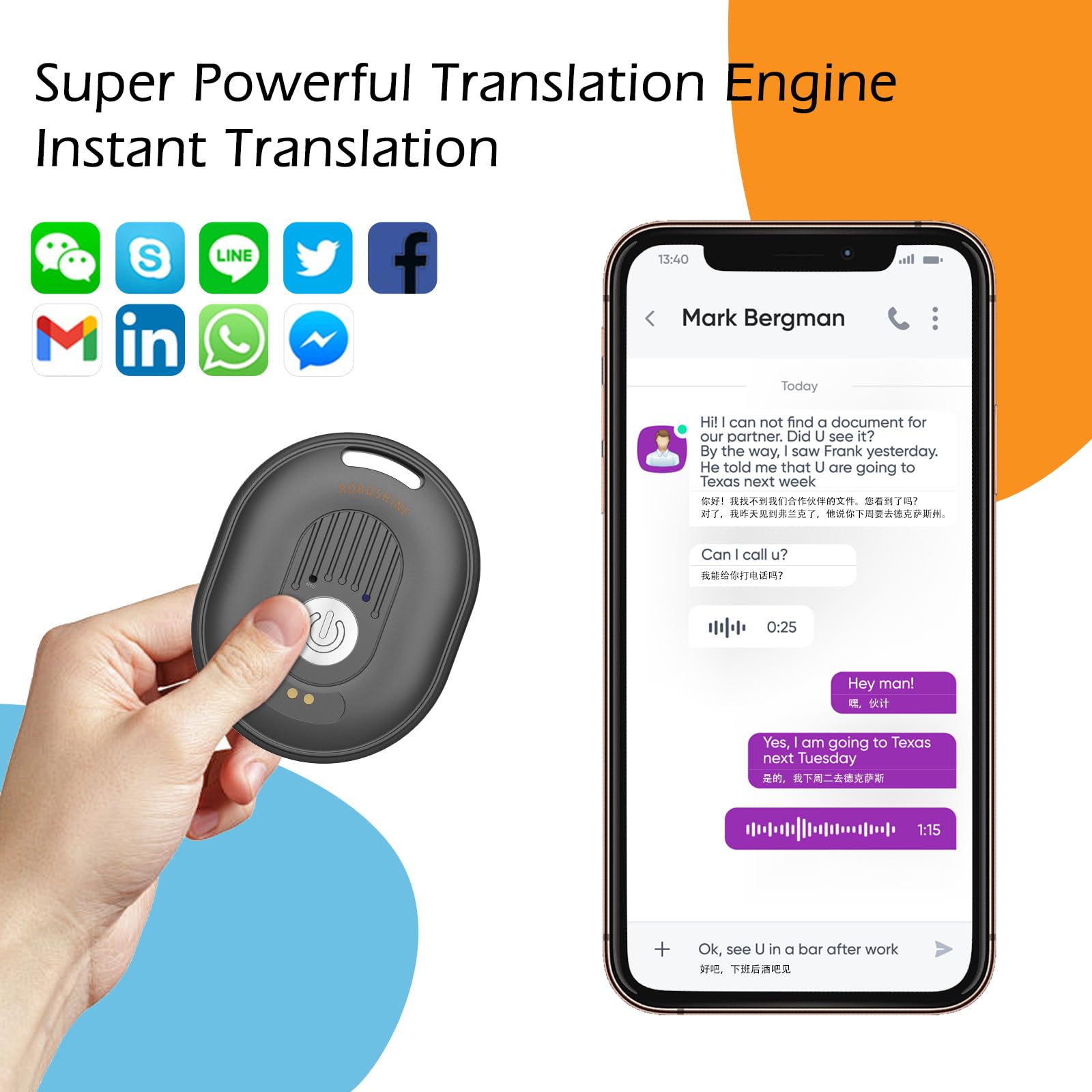 Translation Device, The Latest Instant Translation Device in 2025, Supports Video and Voice Call Translation, 138 Languages, 60 Day Standby, Suitable for iOS and Android (Grey)