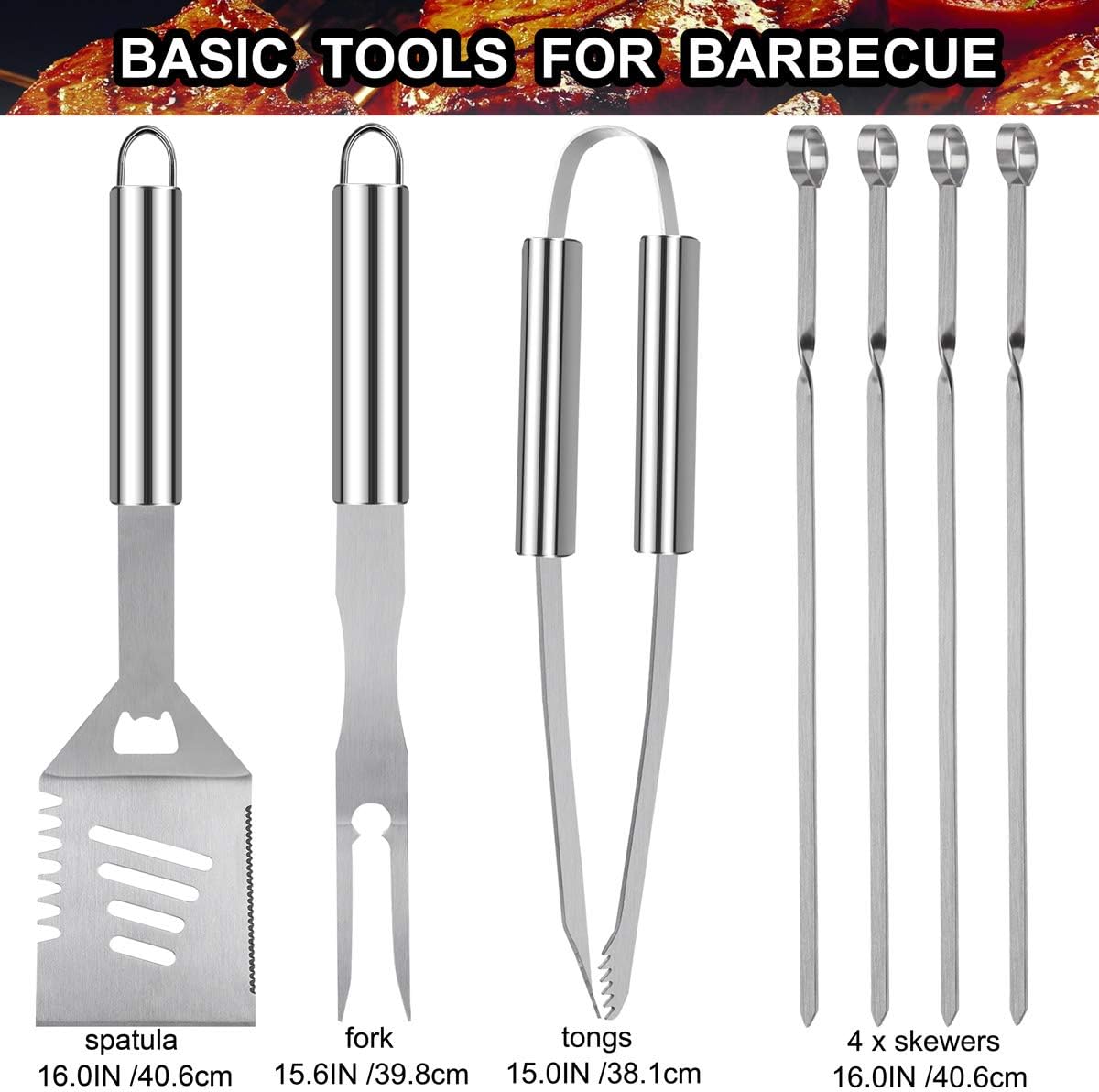 grilljoy 20PCS Heavy Duty BBQ Grill Tools Set - Extra Thick Stainless Steel Spatula, Fork& Tongs. Complete Barbecue Accessories Kit in Aluminum Storage Case - Perfect Grilling Tool Set Gift : Garden & Outdoor