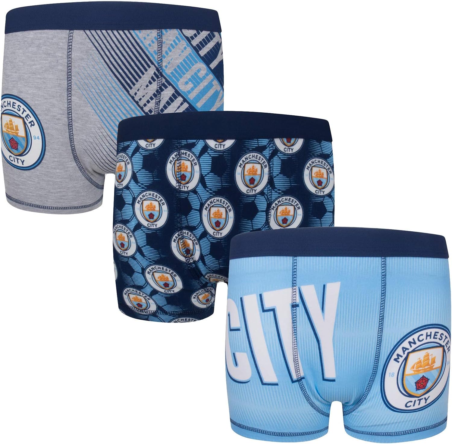 Manchester City FC Jungen Boxershorts mit Vereinswappen Offizielles Merchandise Geschenk