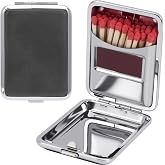 VARMDUKKE Metal Match Box Case, Matchstick Holder Case with Friction Plate | Portable Reusable Waterproof Stainless Steel Fire Starter with One Button for Outdoor Camping Fireplace, 1 PC, Black