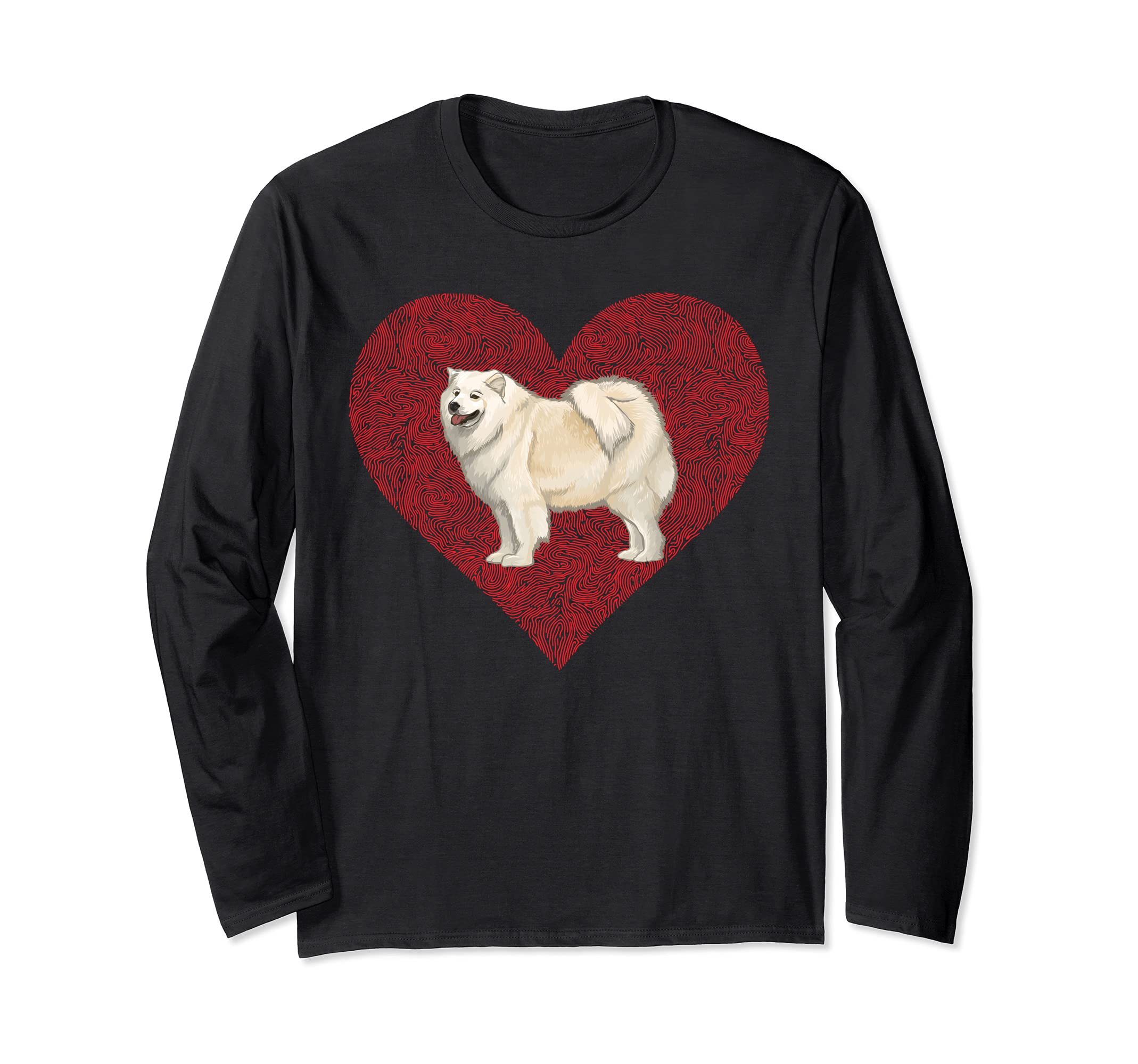 Samoyed Valentines Day Dog Love Fingerprint Long Sleeve T-Shirt