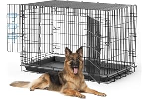 THADAVO 48 Inch Dog Crates for Large Dogs with PP Leak-Proof Dog Pan,XL Double Door Folding Metal Pet Crate with 3 pcs Slide Bolt Latch，Animal Cage Indoor Outdoor Dog Kennel