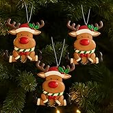 Set of 3 Cute Reindeer Hanging Christmas Tree Ornaments - Hand-Painted Resin Holiday Home Decor & Gift - Durable, Lightweight Xmas Decoration for Family, Friends, Teachers (Deer)