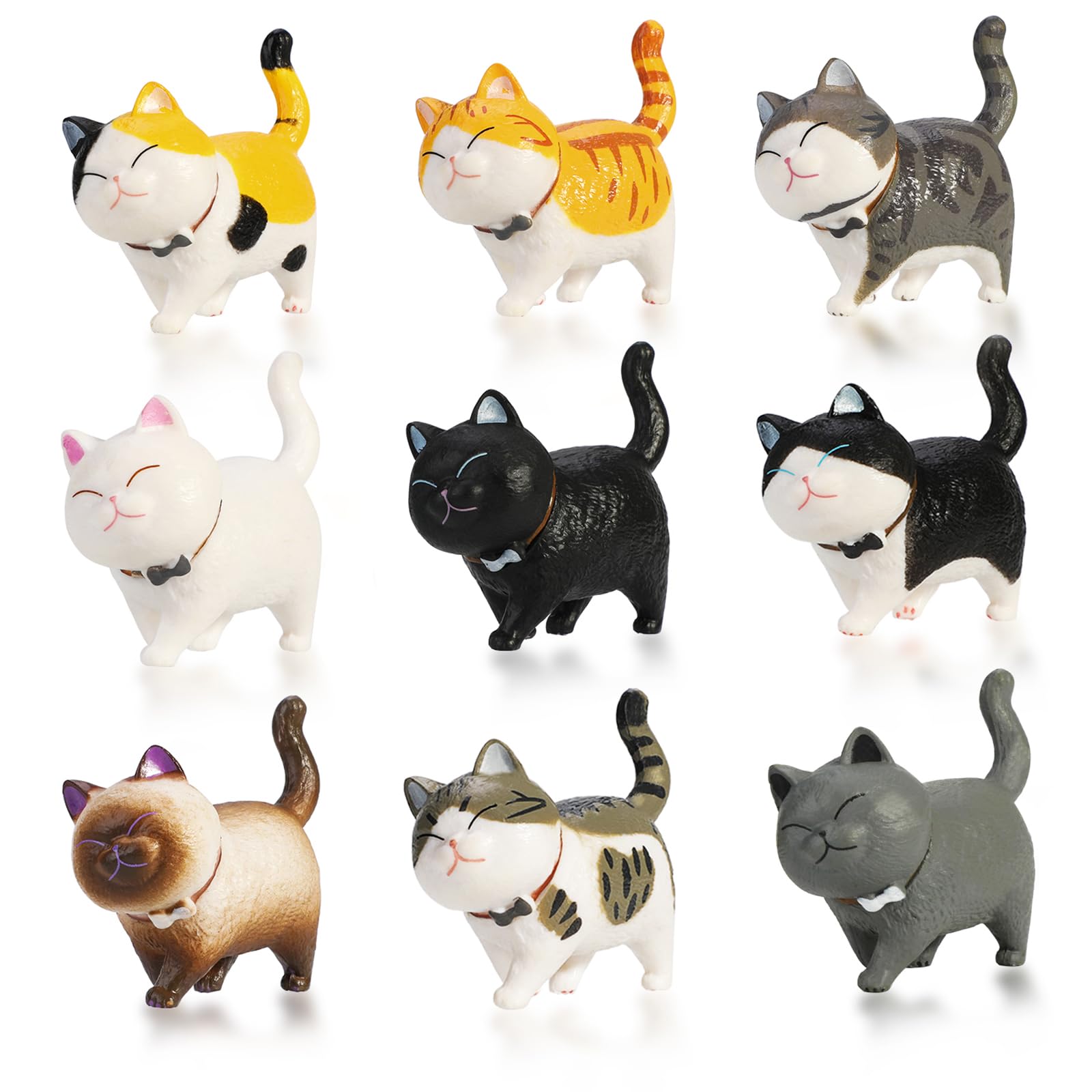 PHOGARY 9PCS Realistic Cat Figurines, Educational Kitty Figures Toy Set, Kitten Easter Eggs Cake Topper Christmas Birthday Gift for Cat Lover