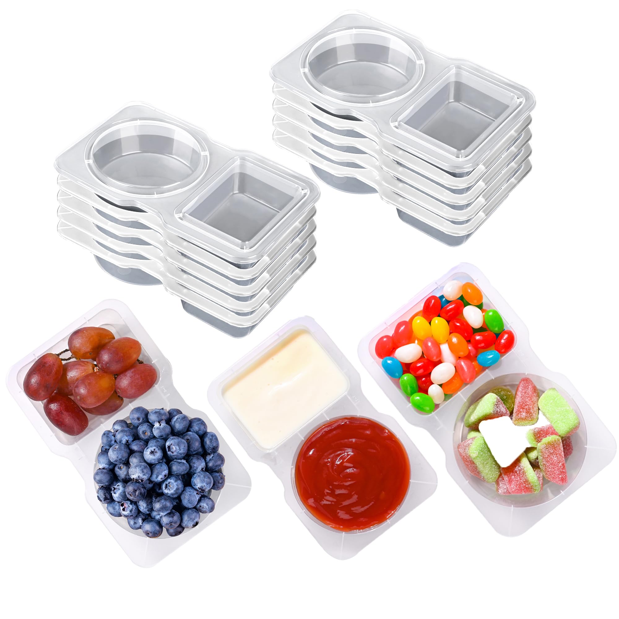 Photo 1 of **2 pak **RXRRXR 10PCS Double Compartment Condiment Container With Lids - Reusable Snack Pack Containers for Take-out Sauces