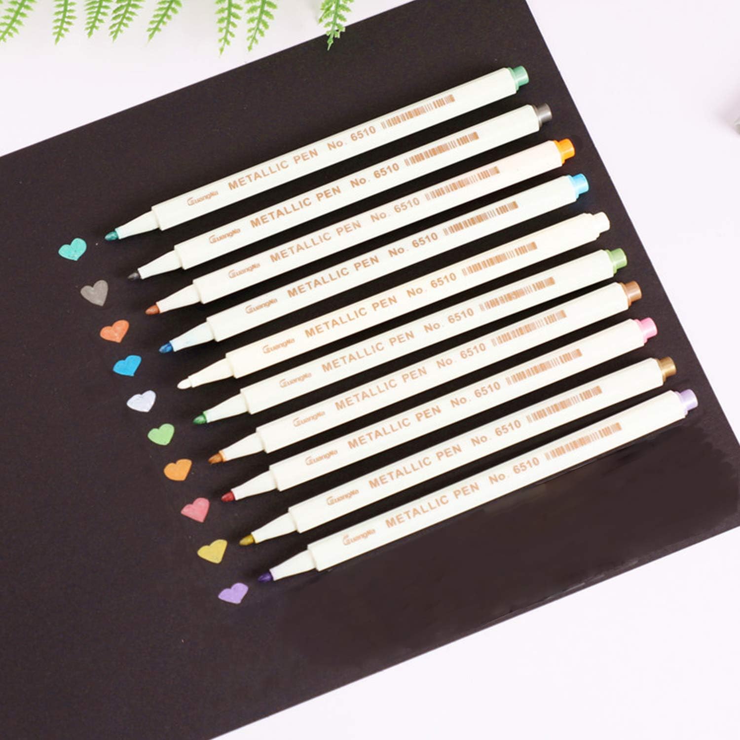 10 Pack Metallic Marker Pen Set -- 1MM Decor Paint Pen Colored for DIY Photo Album,Card Making,Scrapbooking,Glass Bottle,Pottery,Wedding Craft,Black/Dark Paper,Drawing,Coloring Book,No Duplicated