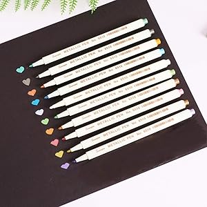 10 Pack Metallic Marker Pen Set -- 1MM Decor Paint Pen Colored for DIY Photo Album,Card Making,Scrapbooking,Glass Bottle,Pottery,Wedding Craft,Black/Dark Paper,Drawing,Coloring Book,No Duplicated