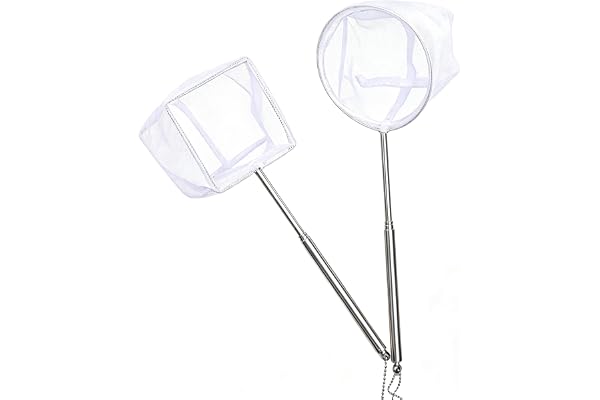 2Pcs Aquarium Net with Extendable Long Handle, Fine Mesh Small Catching Net for Shrimp & Bettas, Fish Tank Accessories (Round