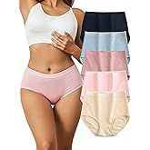 Buankoxy Cotton Panties for Women High Waisted Comfortable Full Coverage Hipster Underwear 5 Pack