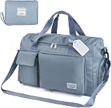 Flintronic Travel Duffel Bag 50L Foldable Lightweight Wet Dry Pocket Blue