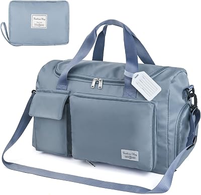 Flintronic Travel Duffel Bag 50L Foldable Lightweight Wet Dry Pocket Blue