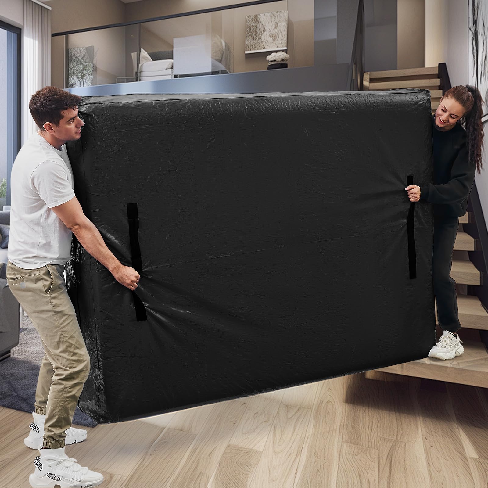 Mattress Bags for Moving, BETU Mattress Protector Waterproof Mattress Cover Full XL Size Storage Bags with 8 Heavy-Duty Handles and Zipper for Bed Extra Thick Large Reusable (82"x57"x15" Black) Image