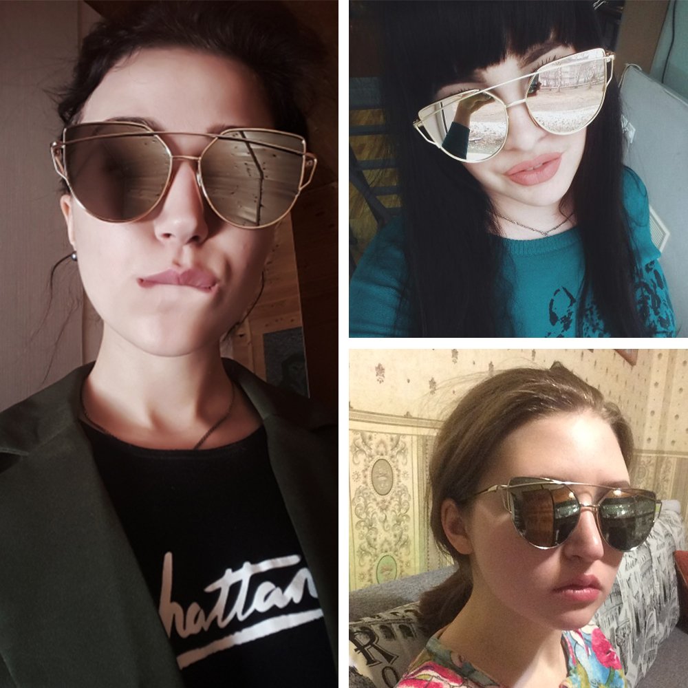 WISH CLUB Women Cat Eye Polarized Sunglasses Mirrored Reflective Flat Wide Lenses Metal Frame UV 400 Glasses (silver2)