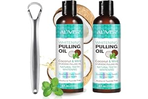 PLSHSBSE Coconut Pulling Oil 2Pack, Mint Oil Pulling Mouthwash with Tongue Scraper, Natural Coconut Oil Pulling for Teeth Whitening, Fresh Breath and Healthier Teeth & Gum (237mlx2)