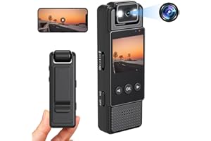 Hoyaliro Body Camera WiFi Mini Hidden Camera with Audio Video Recording, 180° Wide Angle Rotatable Lens, 1.3 Inch Screen Spy Cam Nanny Cam, Police Body Cam Wearable with Loop Recording
