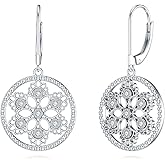 LWXIE 0.14 ct. t.w. Diamond Floral Filigree Circle Drop Earrings for Women in 925 Sterling Silver