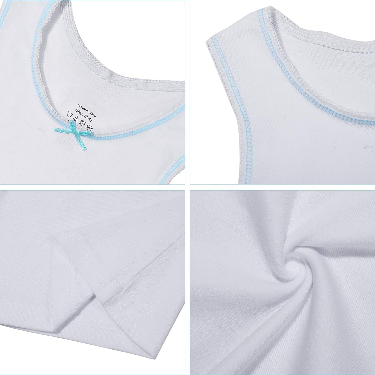 Buyless Fashion Girls Tagless Cami Scoop Neck Undershirts Cotton Tank with Trim and Strap (4 Pack): Clothing