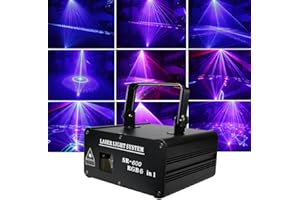 WALMIO Party Lights DJ Disco Light,6 in 1 3D Animation RGB Laser Stage Lighting, DMX512 Sound Activated Beam Effect Pattern Lights for Indoor Club KTV Disco Home Birthday Christmas Halloween