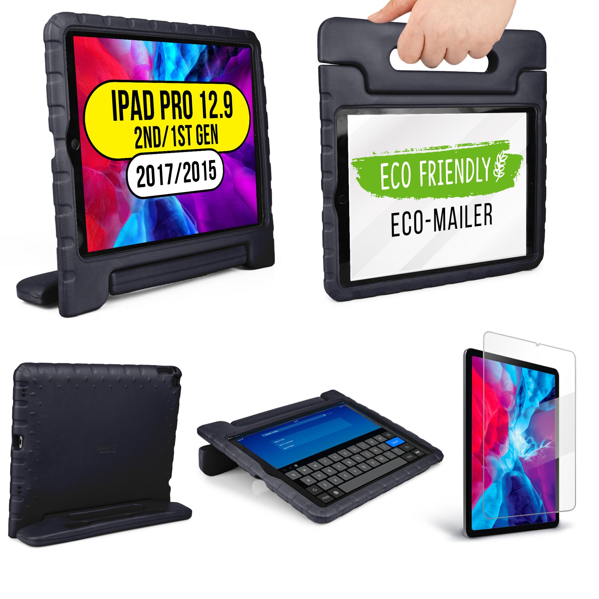 Photo 1 of Official Cooper Dynamo Kids iPad Pro 12.9 Case for 1st/2nd Generation (2015/2017) | Unbreakable Protection, Magic Handle, Stand & Pencil Holder (NOT for 2018-2022 3rd-6th Gen) (Licorice Black)
