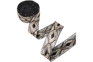 AHANDMAKER 10 Yards Polyester Embroidered Ribbon 2in Wide Boho Rhombus Lace Trim Ribbon with Sequins for Sewing Making Crafts