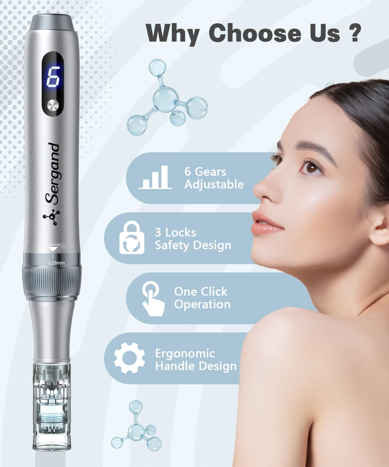 Sergand 0.25mm Derma roller pen，The needle length is 0.25mm