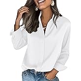 EverVoguant Womens Ultra-Soft Lightweight Satin Silk Button Down Shirts Silky Long Sleeve Work Dress Blouses Tops