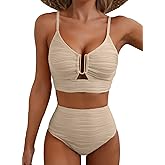 Herseas 2 Piece Bikini Set U-Wire Cutout Popular Swimsuit High Waisted Textured 2026 Summer Beach Swim Bathing Suits