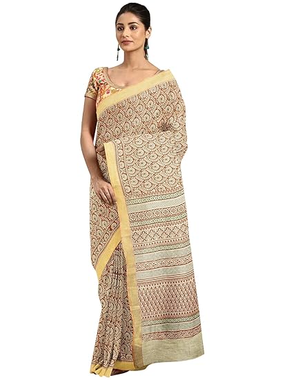 Cotton Blend Gadwal Saree, with Un-stitched Blouse Piece - Powerloom made Traditional Everyday Casual Sari for Women - by ART Retail (Cotton Blend, Orange)