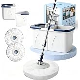 Spin Mop and Bucket Set with 3 Washable Pads | 3 Pack Microfiber Spin Mop Refills, Spin Mop Bucket System for All Floor Types Cleaning