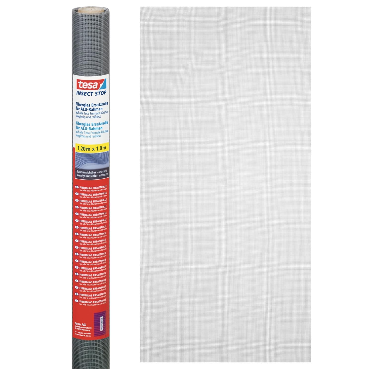 tesa Insect Stop Fly Screen Replacement Roll Made of Fibreglass for tesa® ALU COMFORT Mosquito Net - for Windows & Doors - Replacement Roll 100cm x 120cm, Anthracite