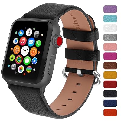 Fullmosa Genuine Leather Watch Band Compatible for Women Men Watch Series 4 40mm,44mm, Series 321 38mm, 42mm Sport and Edition with Silver Buckle,