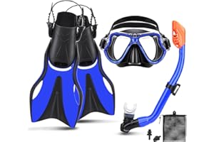 CTSAYTL Snorkeling Gear for Kids Ages 6-14, Kids Mask Fins Snorkel Set with Panoramic View Anti Fog Mask, Dry Top Snorkel, Trek Fins and Travel Bag, Dry Top Snorkel Set for Youth Boys Girls Junior