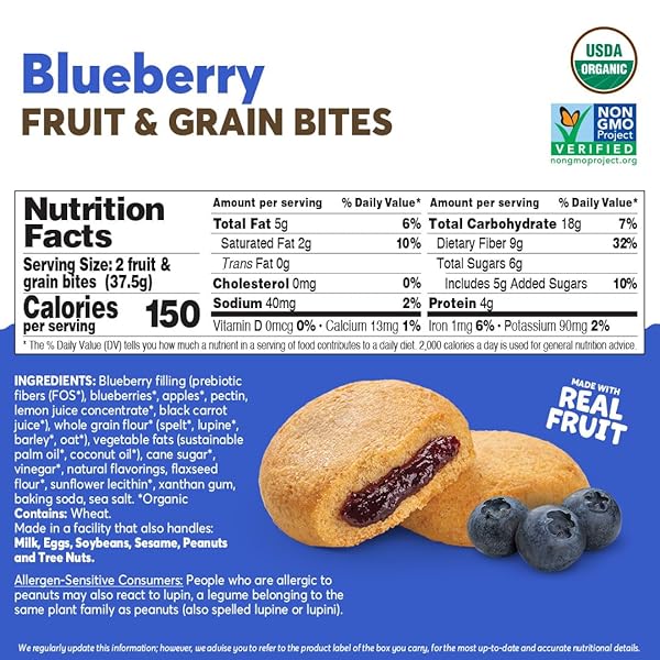 OLYRA ORGANIC SOFT BAKED FRUIT BARS – BLUEBERRY – HIGH FIBER SNACK, FRUIT FILLED & WHOLE GRAIN BITES, KIDS HEALTHY SNACKS, LOW SUGAR, VEGAN – PACK OF 4