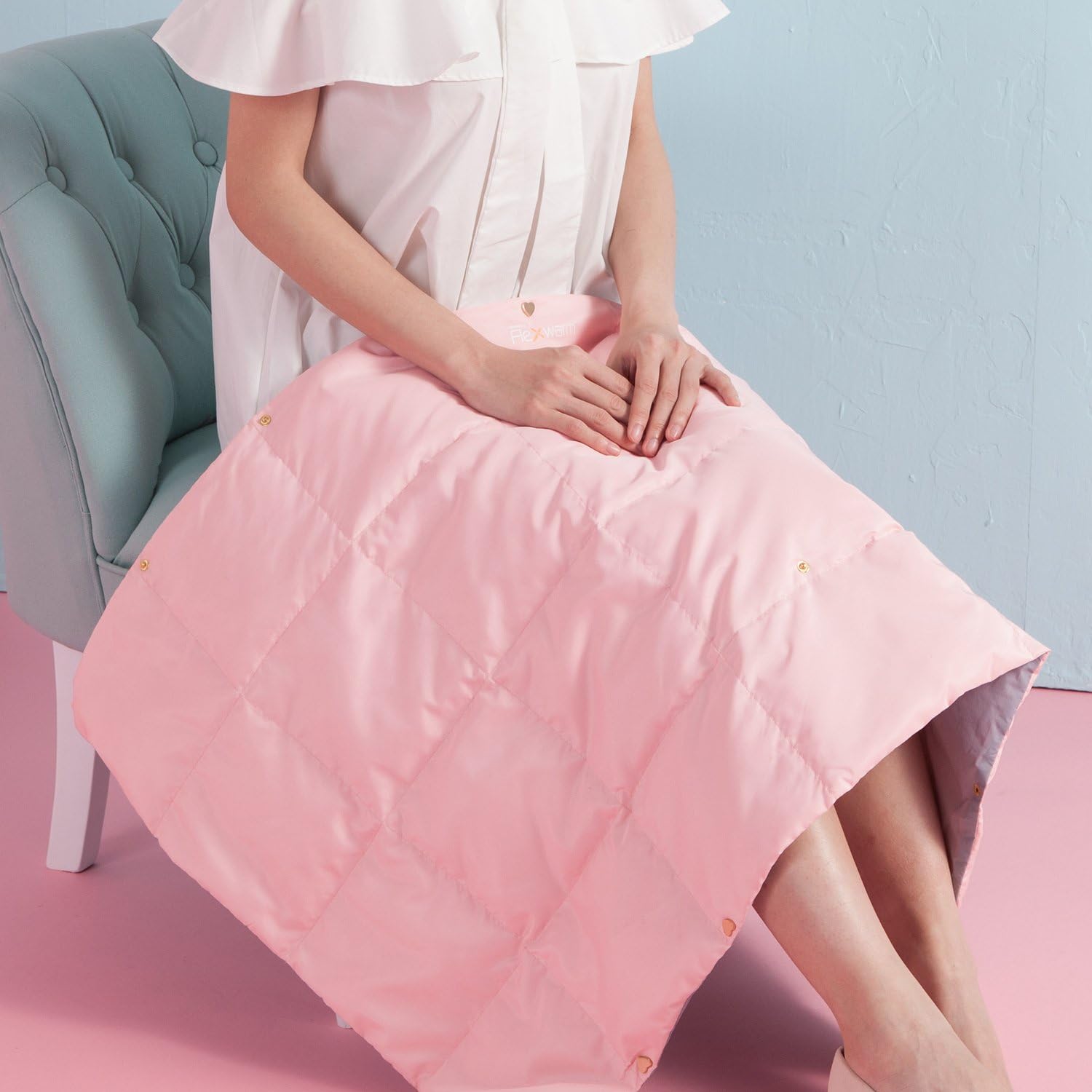 Flexwarm Portable Smart Heating Quilt Electric Far Infrared Therapy Heating Pad Heated Blanket with 5000mah Power Bank - 43"×24"- Pink