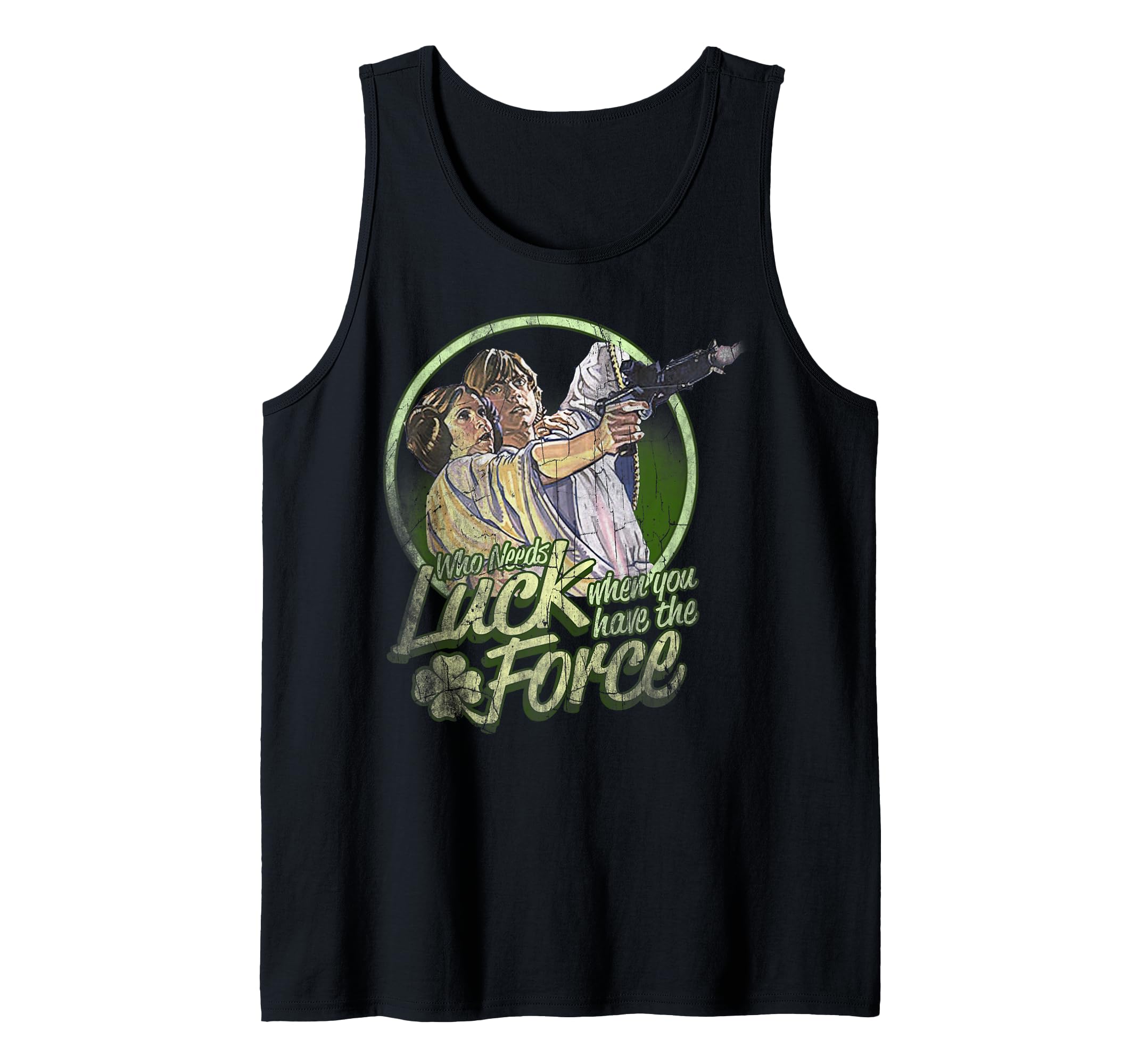 Star Wars St. Patrick's Day Luke & Leia Who Needs Luck Tank Top