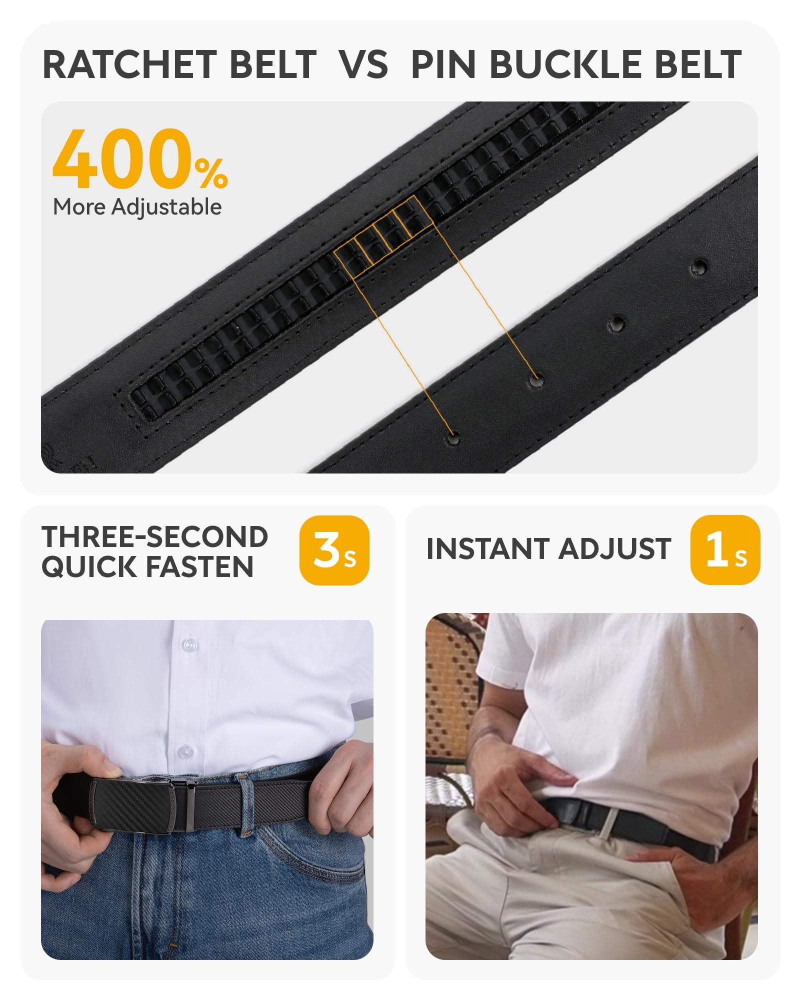 CHAOREN Mens Belt - Mens Ratchet Belt Leather 1 3/8