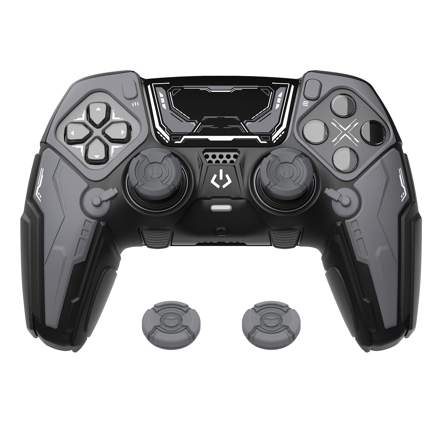 PlayVital for ps5 Edge Controller Silicone Cover Skin - Stellar Mecha Anti-Slip Grip Protector for ps5 Edge Controller with Joystick Cap & Sticker, Shockproof Case - Black & Gunmetal Gray