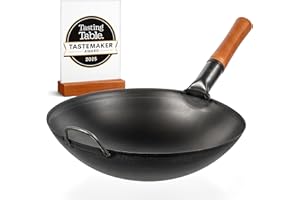 YOSUKATA 36 cm Carbon Steel Wok with Round Bottom – Pre-Seasoned Pow Wok for Stir Fry – Traditional Chinese Japanese Black St