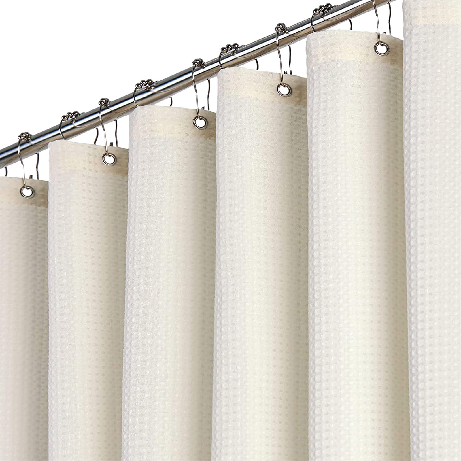BTTN 182 x 200cm Waffle Shower Curtain, Extra Long Mould Proof Resistant Heavy Duty Fabric Wet room Shower Curtains, Waterproof Weighted Cloth Shower Curtain Set with 12 Plastic Hooks, Cream/Beige